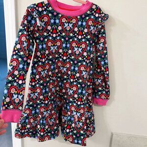 Mini Boden Girl Cosy Sweat Dress College Navy Hearts 7-8 Years